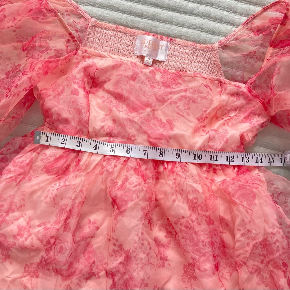 Audrey Parks + Francesca’s Rose Organza Puff Sleeve Babydoll Dress size M - Picture 3 of 6